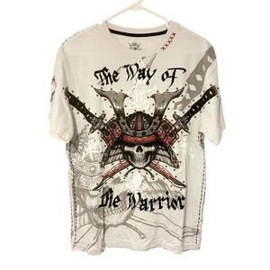 Rebel Spirit White Graphic 'The Way of the Warrior' Tee with Black & Red Accents